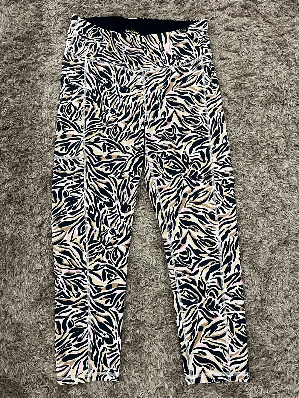 Lilly Pulitzer Black Leggings with Cream & Pink Accents